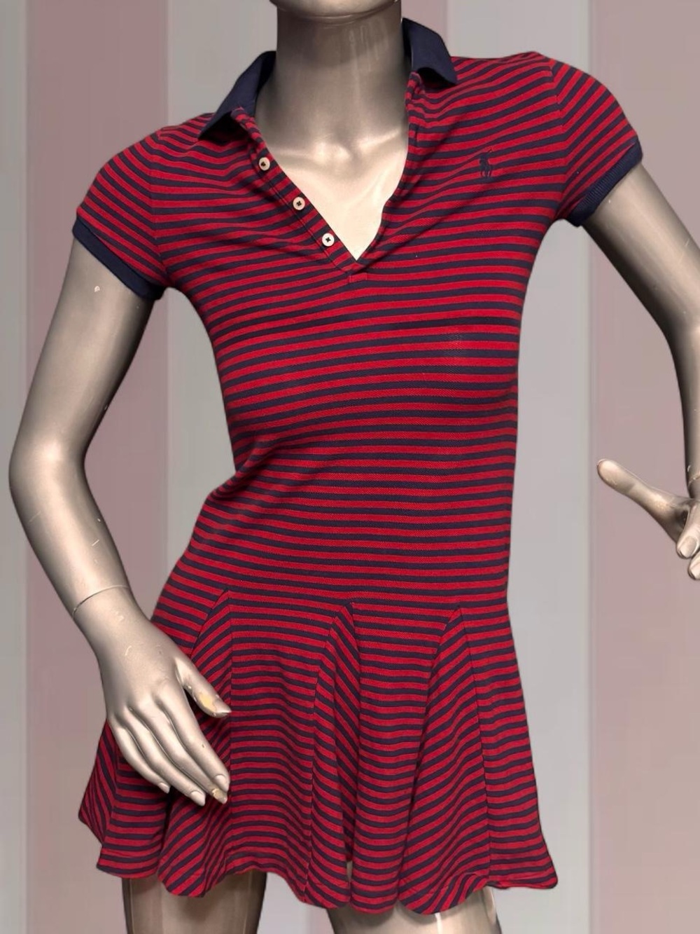 Polo Ralph Lauren red and navy striped polo mini dress